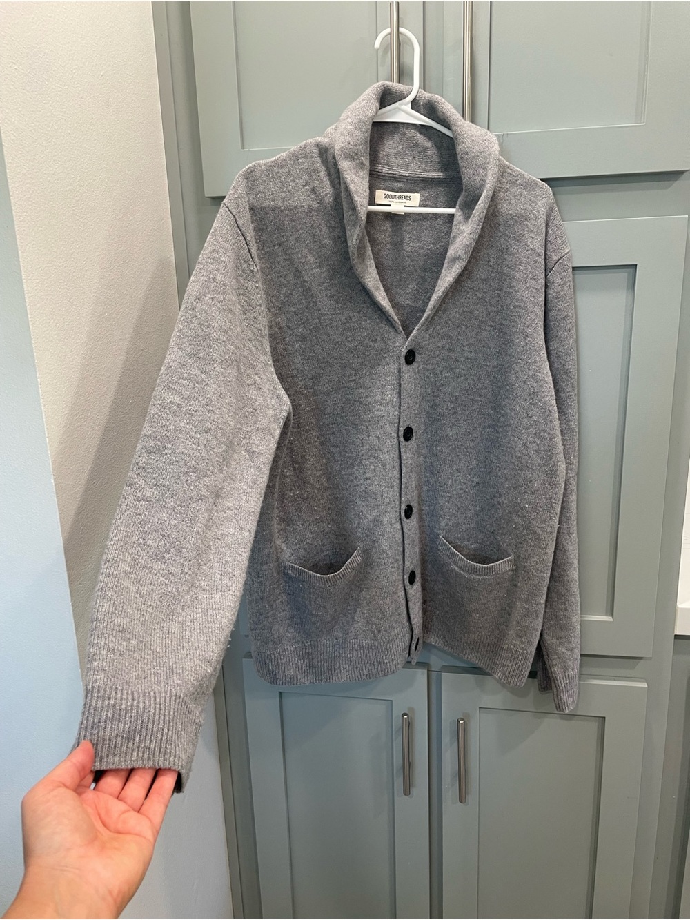 Goodthreads Wool Light Gray Shawl-Collar Lambswool Cardigan